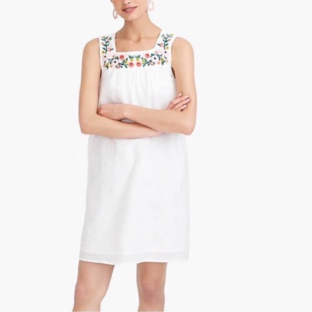 J. Crew White Dress with Colorful Floral Design